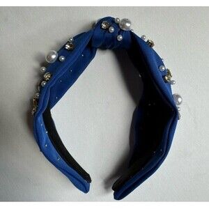 Blue Pearl Rhinestone Knotted Headband Beaded Hair Accessory